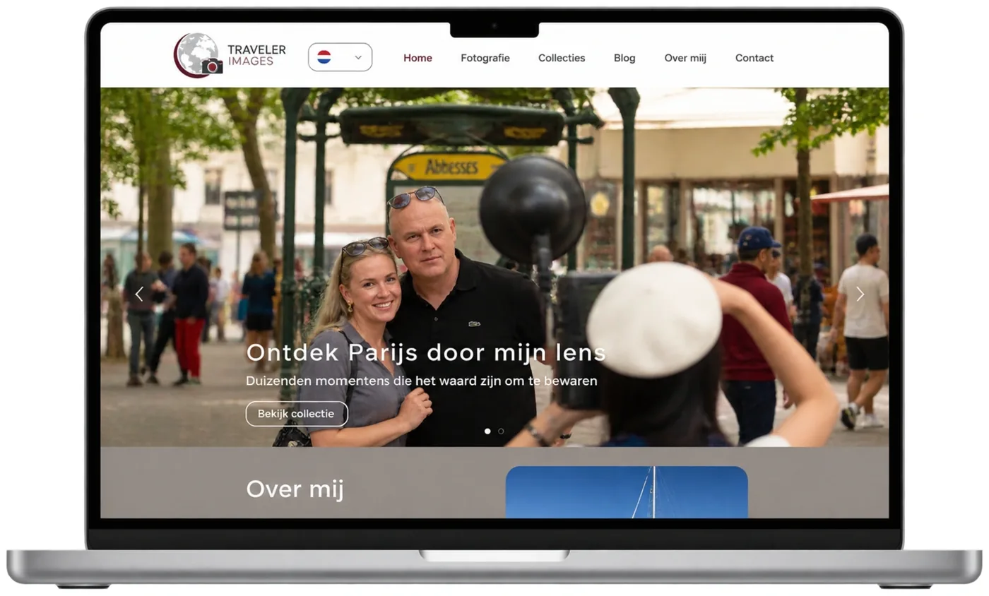 De website traveler-images.com op een laptop